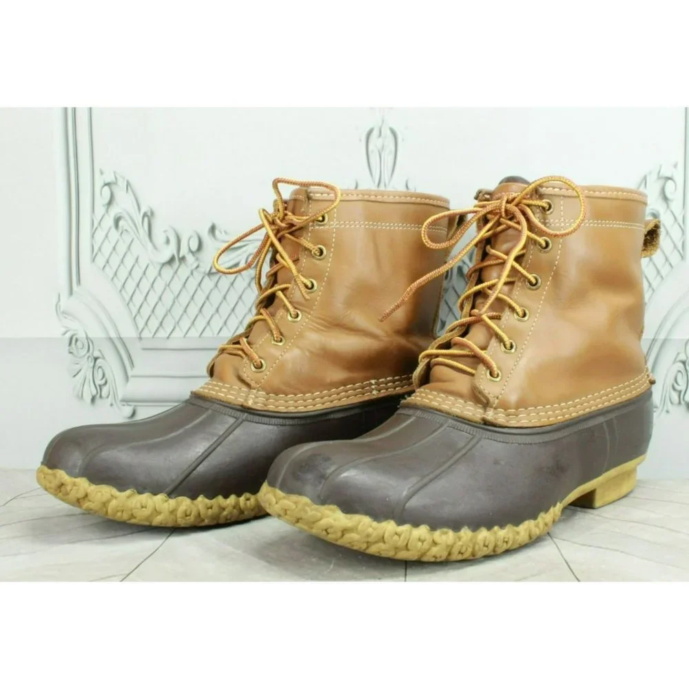 LL Bean Brown Leather Insulated Waterproof Ankle Duck Boots Size 10 M - Picture 2 of 10